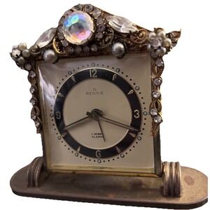 Vtg Rensie Germany 7 Jewels Wind Up Travel‎ Alarm Clock Germany